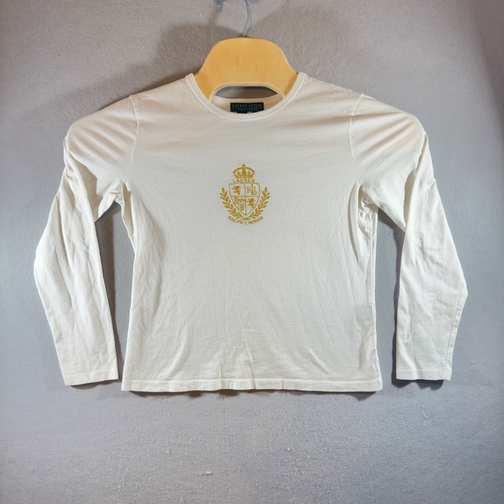 576 | Vintage Lauren Active Ralph Lauren Gold Crest Long Sleeve Tee White Medium